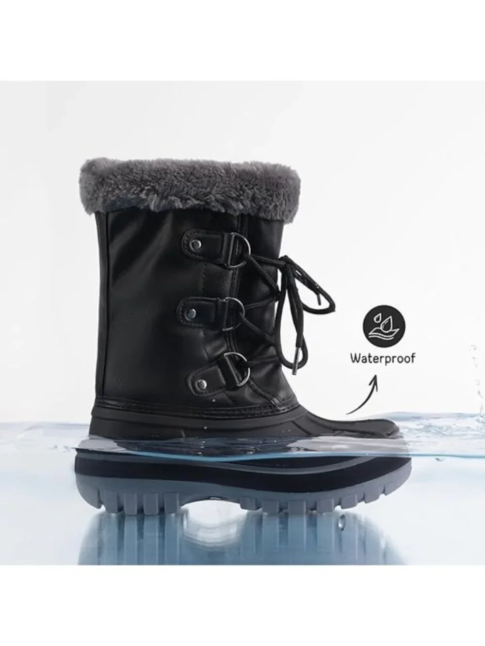 Dream Pairs Kids Toddler Size 10 Boots Winter Snow Faux Leather Fur Zip Lace-Up